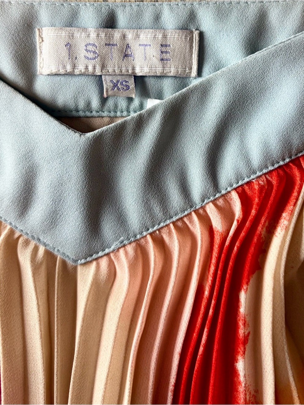 1.STATE Pleated Multicolor Dress with Light Blue Yoke - Picture 4 of 4